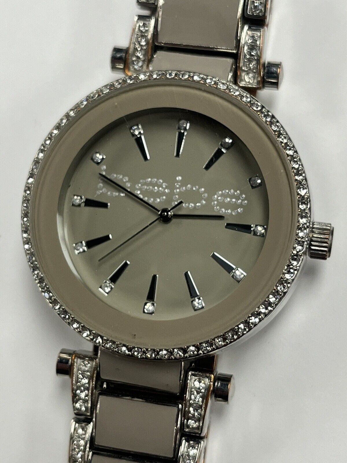 Bebe Grey Resin Acrlylic Plastic Metal Stainless Steel Quartz Ladies Watch