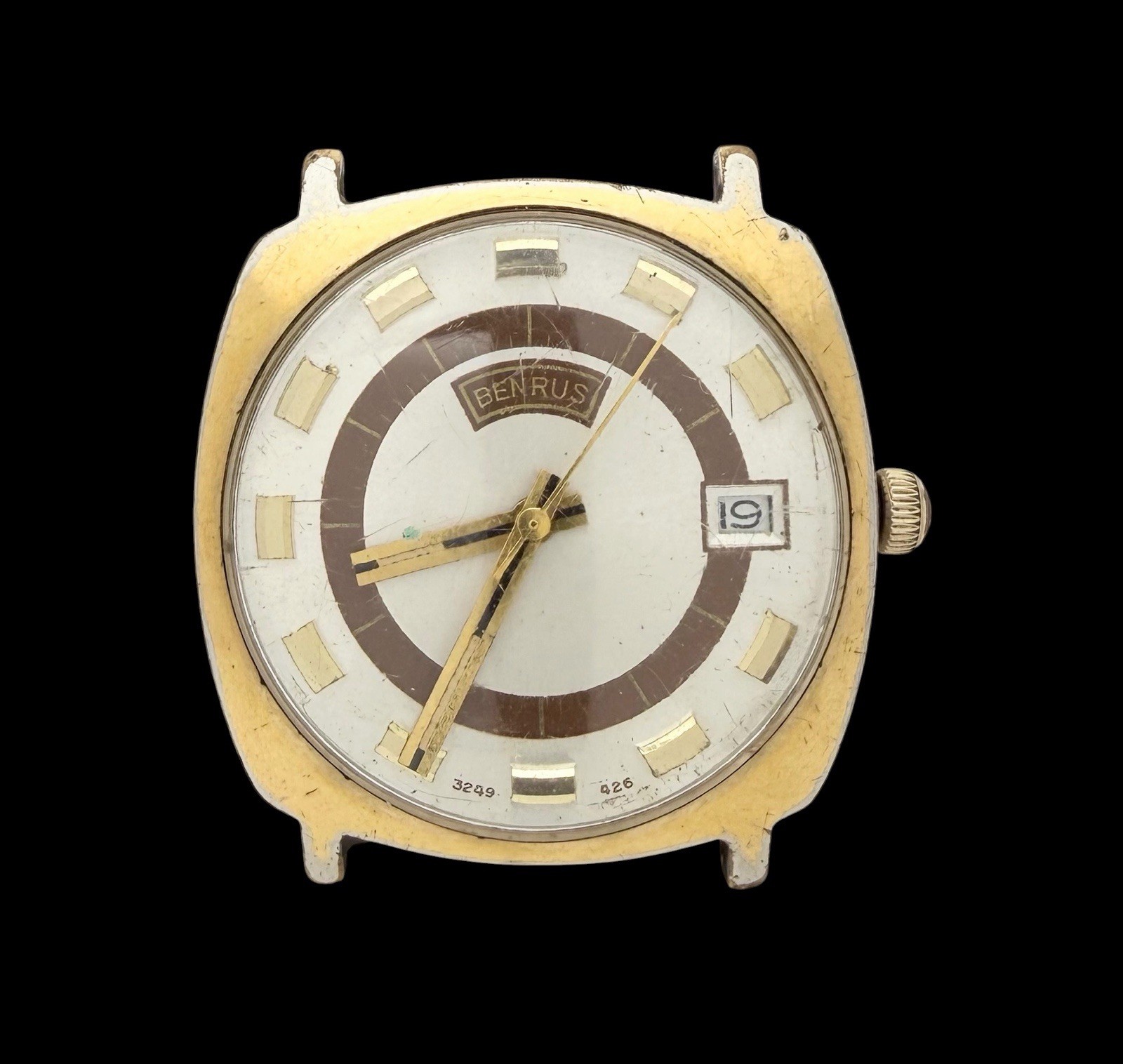 Vintage BENRUS 3249 426 WR Men’s Watch Runs On & Off Broken Stem Parts/Repairs
