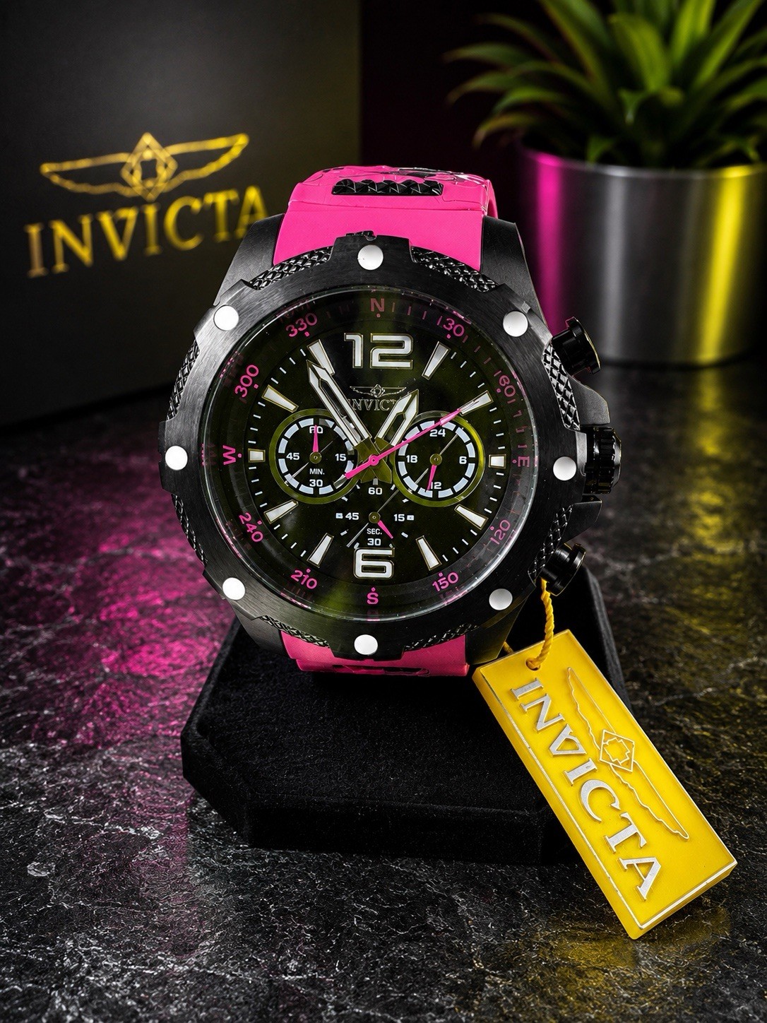 Invicta I-force Axis Men’s Watch – 50mm, Black, Pink