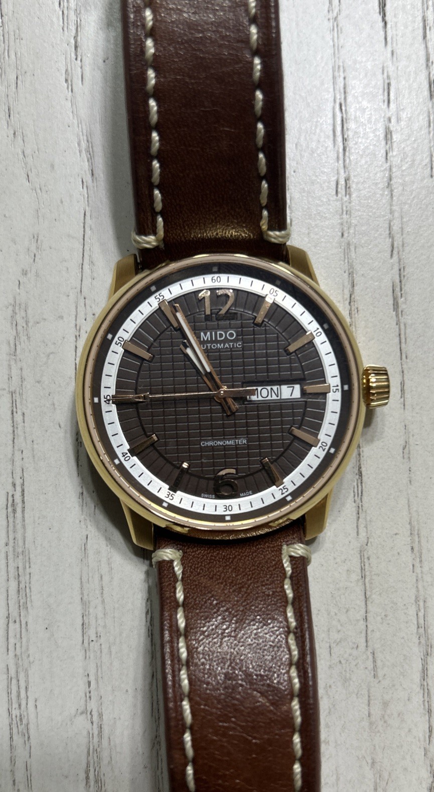Mido Great Wall Automatic Chronometer Brown Mens Watch W/ Leather Strap