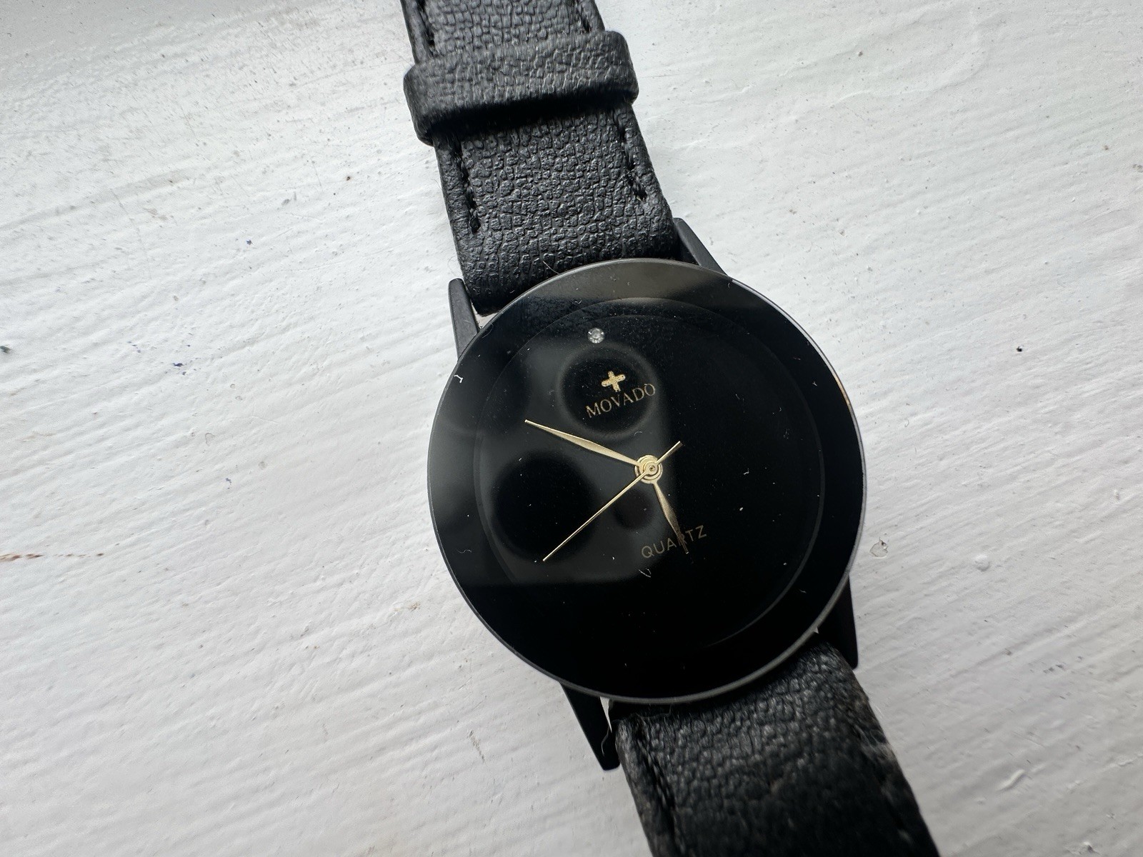 Movado Museum Black Dial Black PVD Quartz Watch Black Leather Strap