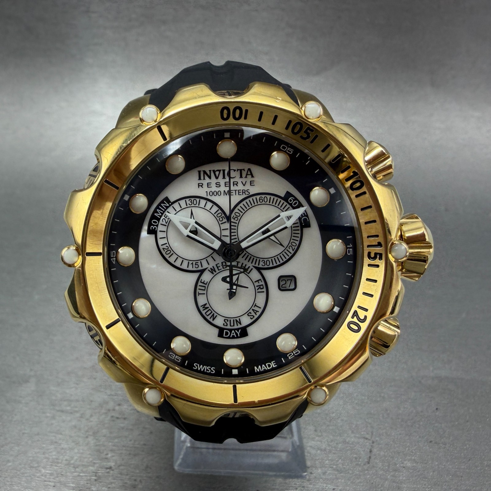 Invicta Venom Chronograph Watch Men 53mm MOP Dial Gold Tone Date 20400 New Batt
