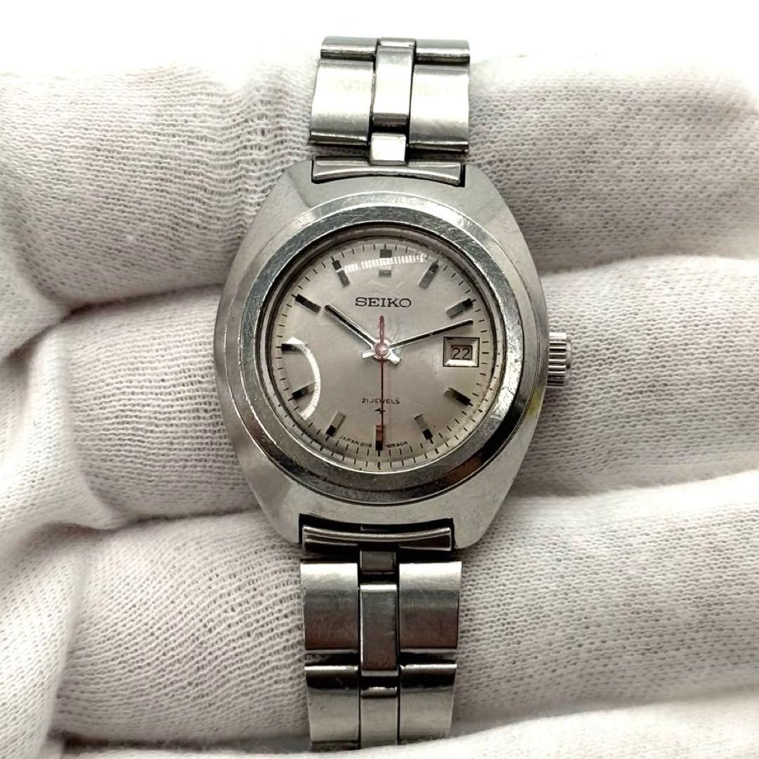 Working condition SEIKO manual winding ladies’ watch, date display, silver,