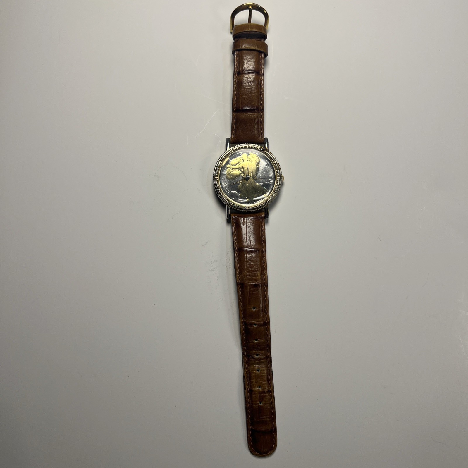 Walking Liberty US Silver Half Dollar 1940’s Mens Watch Leather Band Working