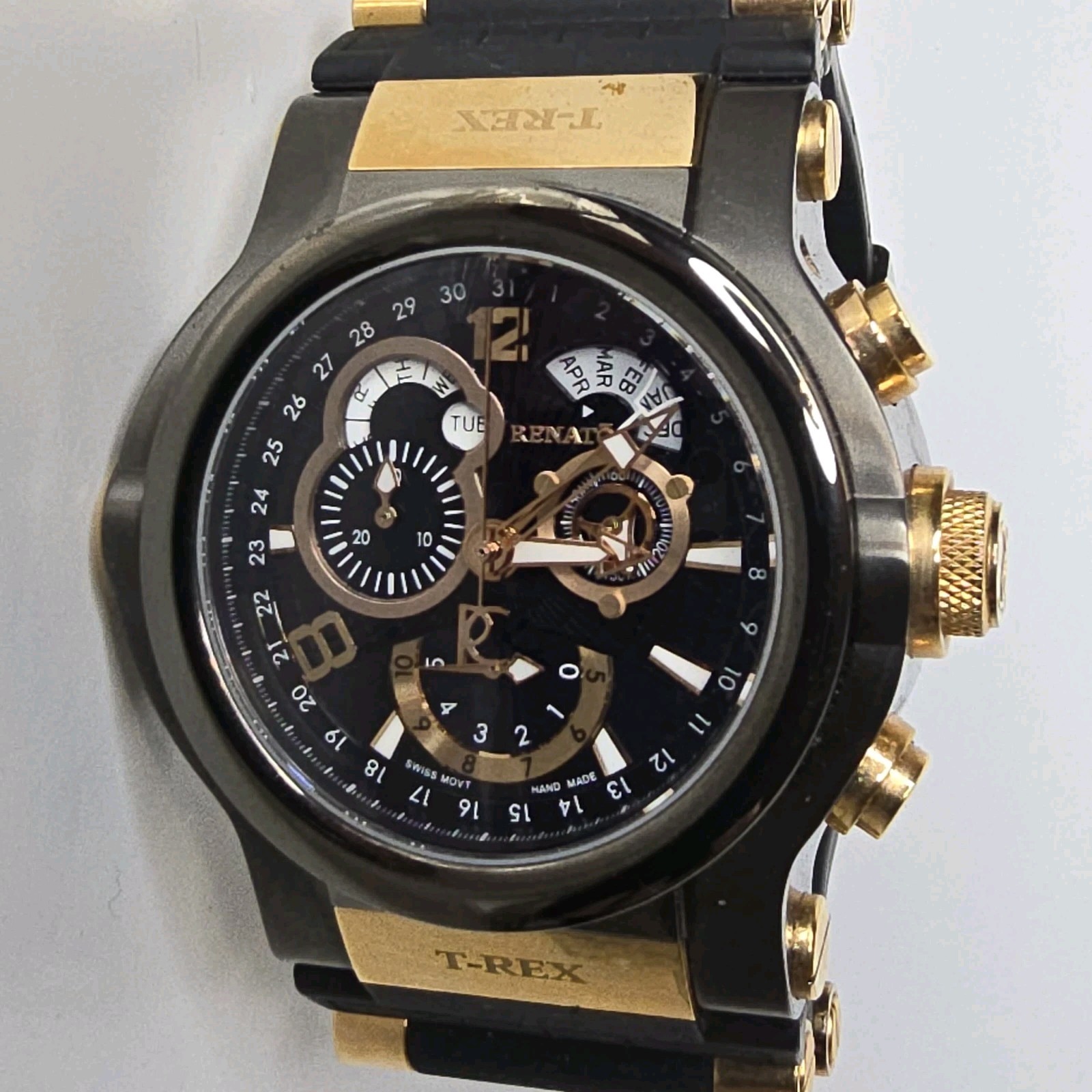 Renato T-REX Master Calendar Swiss Quartz Chronograph Watch Black 49mm