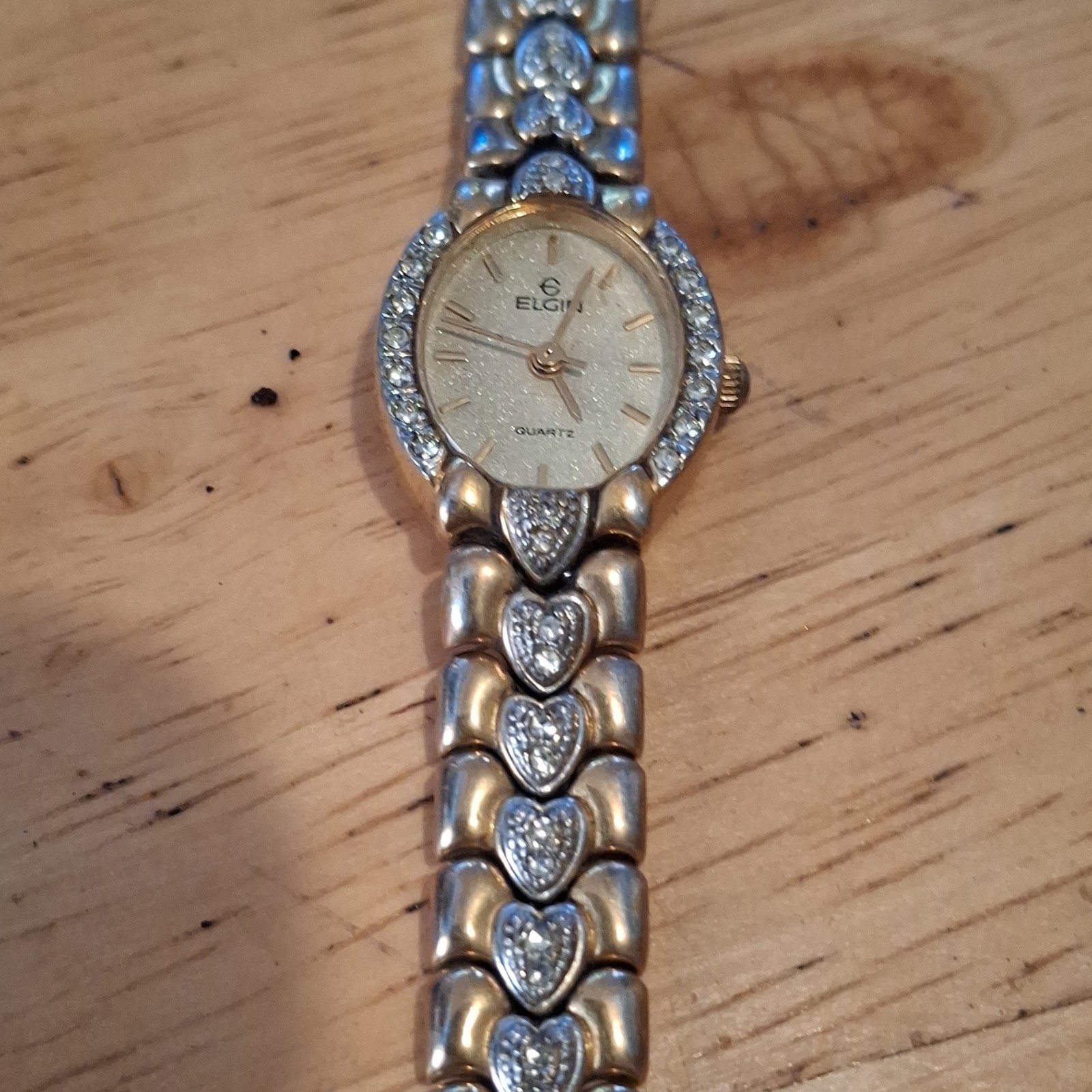 Elgin Women’s Quartz Analog Two-Tone Heart Link Bracelet Champagne Dial Watch