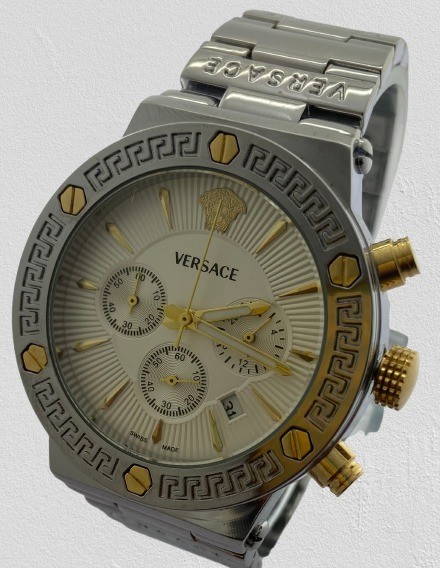 Luxury Versace Greca White Dial Chronograph-Date Quartz Men’s Good Wristwatch