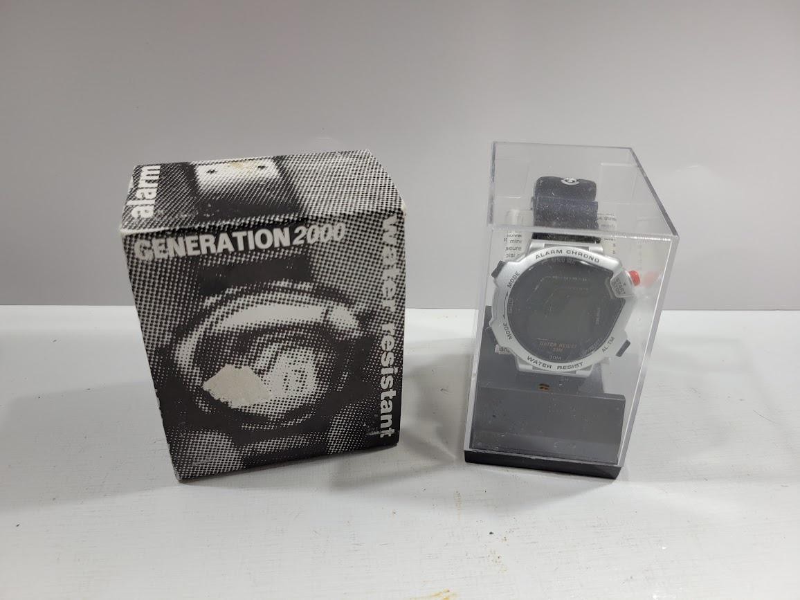 Generation 2000 Digital Watch Mens Alarm Chrono 50m Silver Black Water Resistant