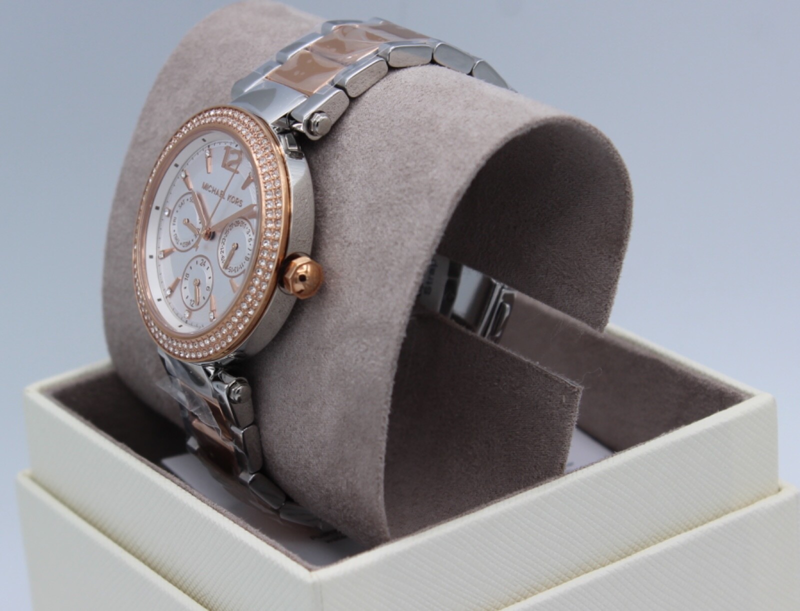 NEW AUTHENTIC MICHAEL KORS PARKER CHRONO SILVER ROSE GOLD MK6301 WOMEN’S WATCH