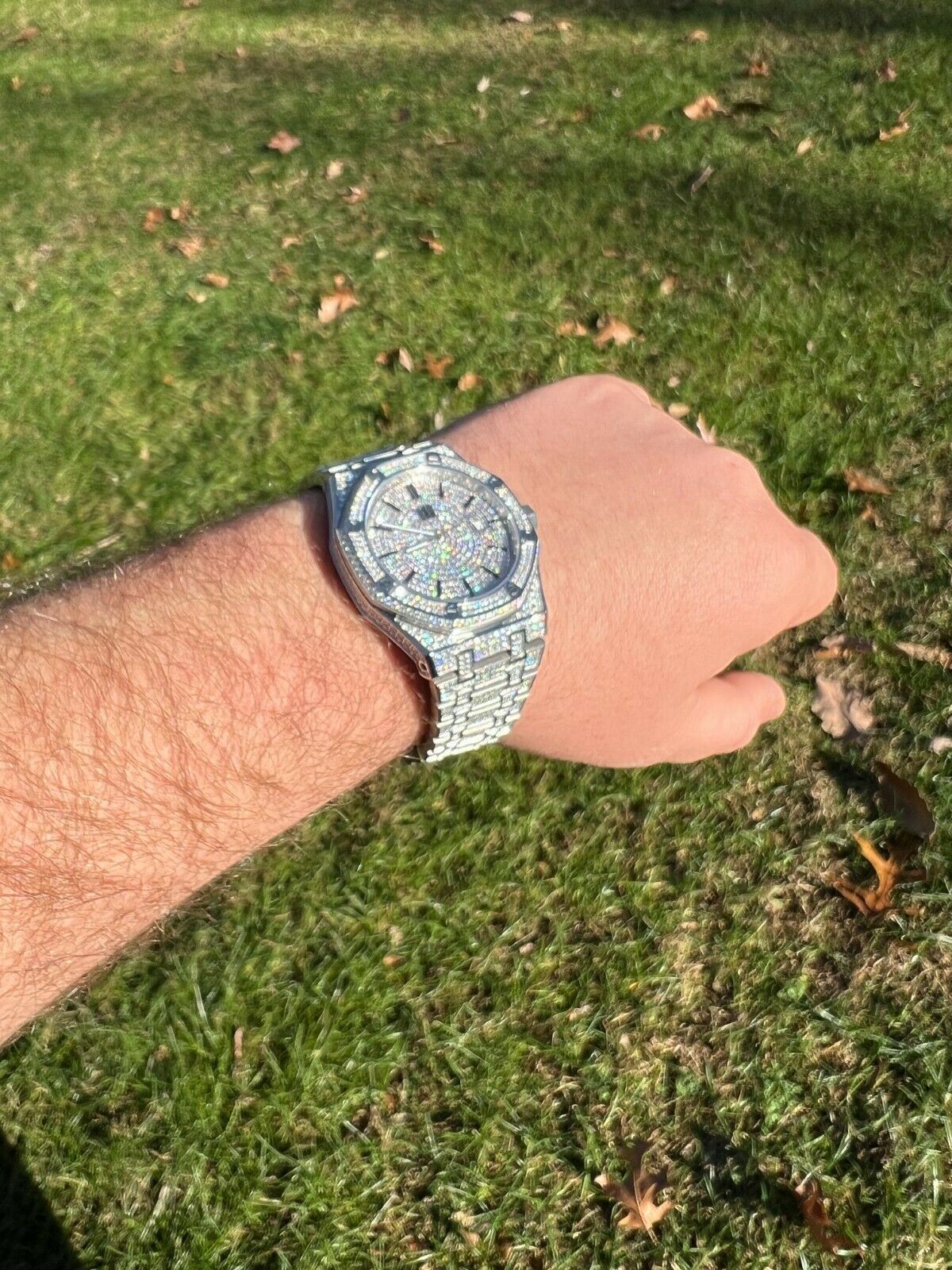 Real Mens Watch Fully Iced Bust Down Out Skeleton Back Automatic 44mm Hip Hop