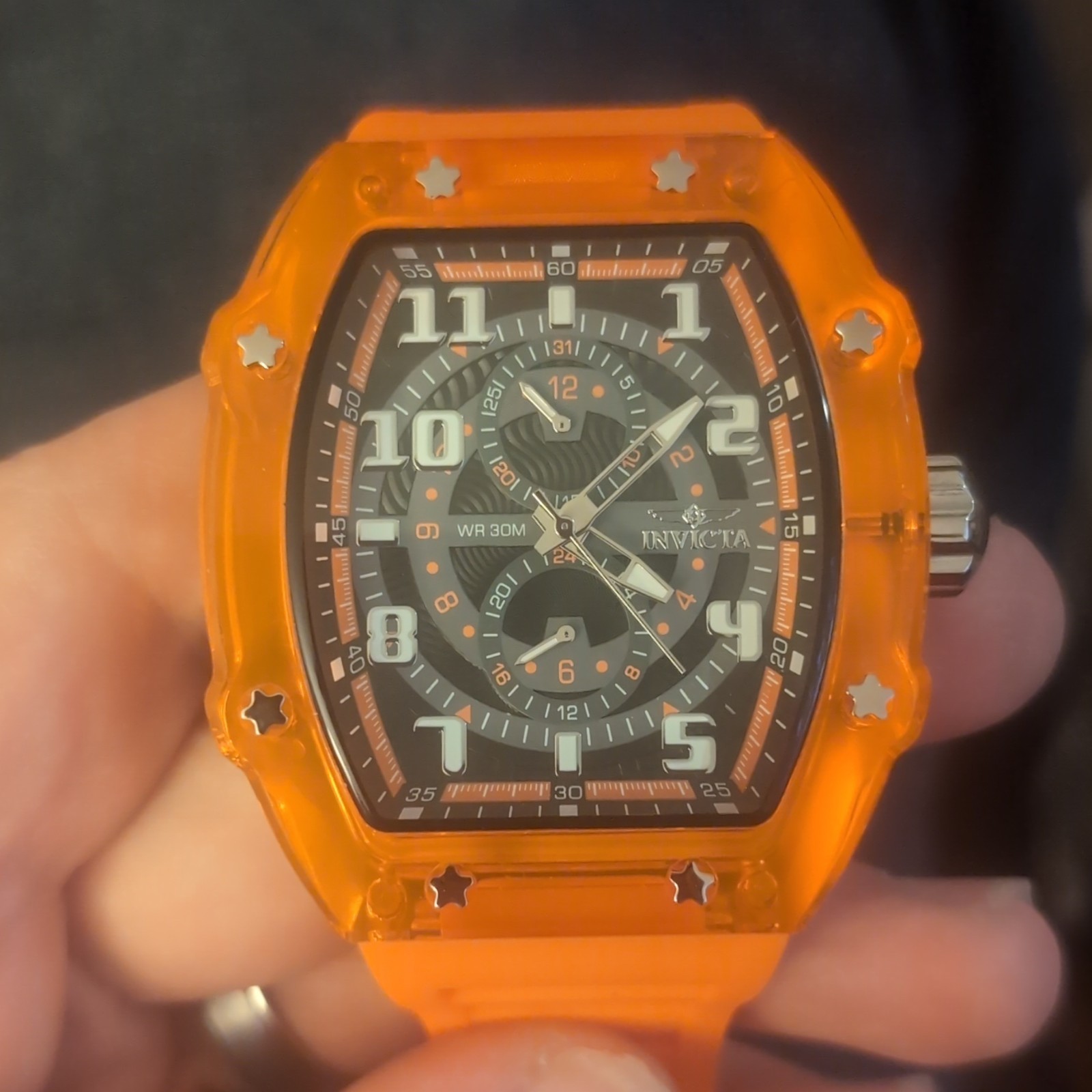 Invicta Racing Men’s Quartz Watch 45mm Tonneau Orange Silicone Strap 30m