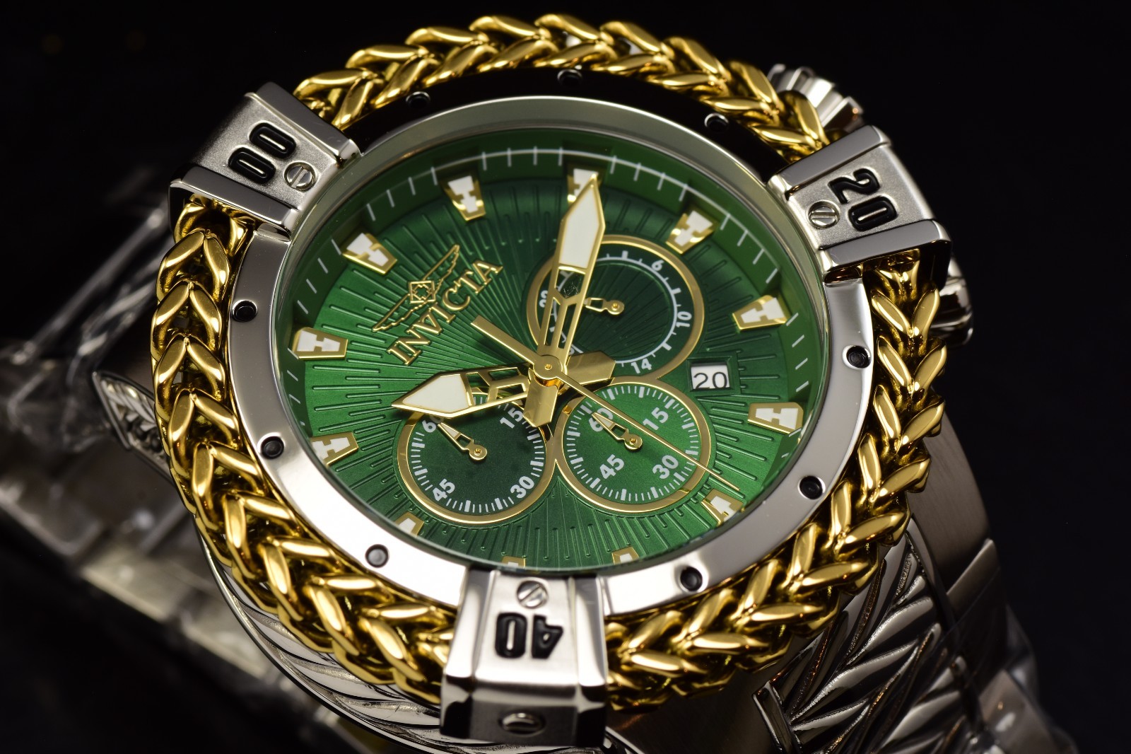 Invicta Mens Bolt HERC 54mm Chronograph Green Dial Stainless Steel Quartz Watch