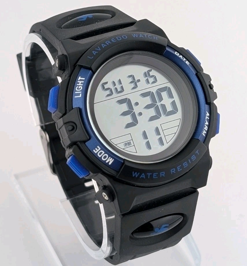 Lavaredo L6606-K Men’s Digital Sport Watch Black Blue 5ATM Water Resistant Alarm