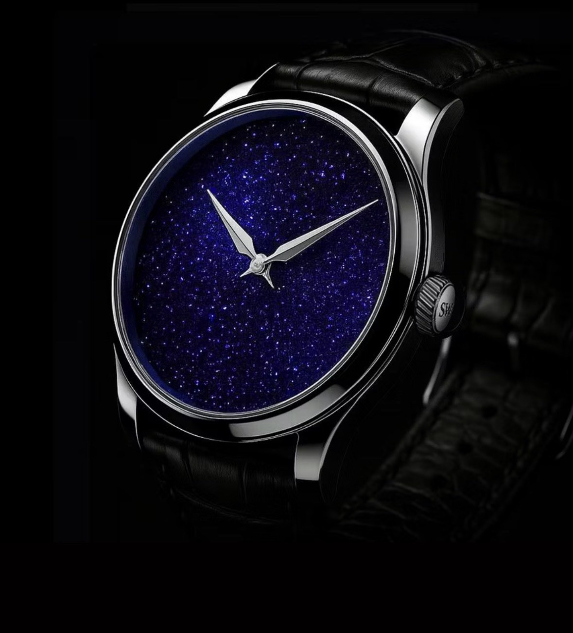 Schaumburg Purista Aventu, Automatic Blue Aventurine Dial , 40MM, Black Leather