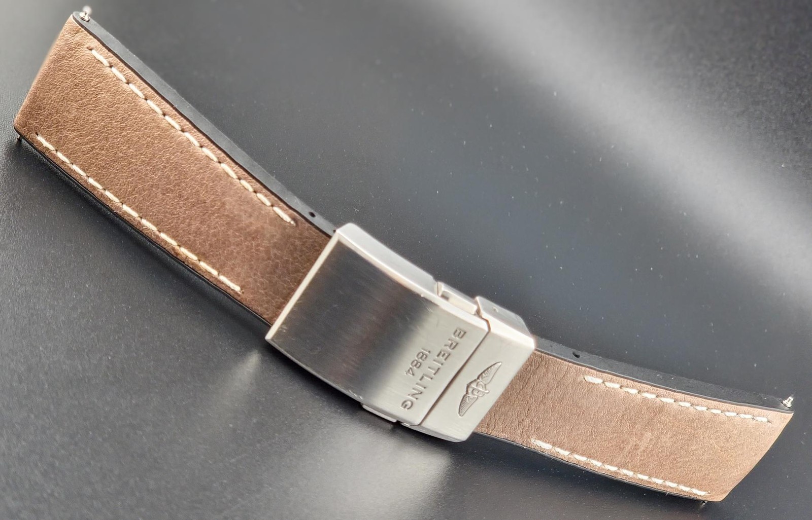Breitling 295S Brown Leather/Rubber Strap 24mm w/Deployant Clasp