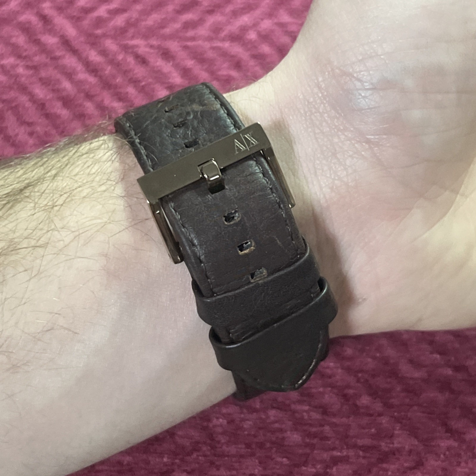 Watch Chronograph Dark Brown Leather Strap 45mm Ax2090
