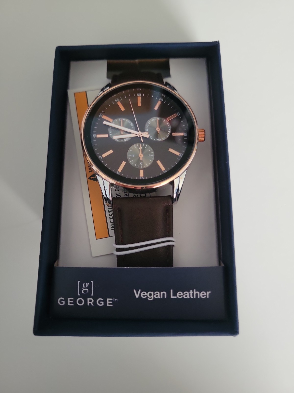 GEORGE Men’s Gunmetal Case, Black Easy Read Dial and Cognac Vegan Leather Watch