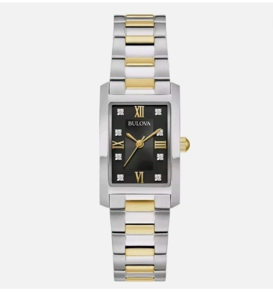 Bulova Classic 98P230 Black Dial Diamond Two Tone Stainless Steel Watch – NIB