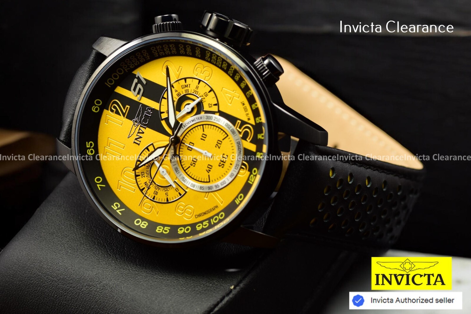NEW INVICTA Men’s S1 RALLY Yellow Dial CHRONOGRAPH Quartz Leather Band Watch