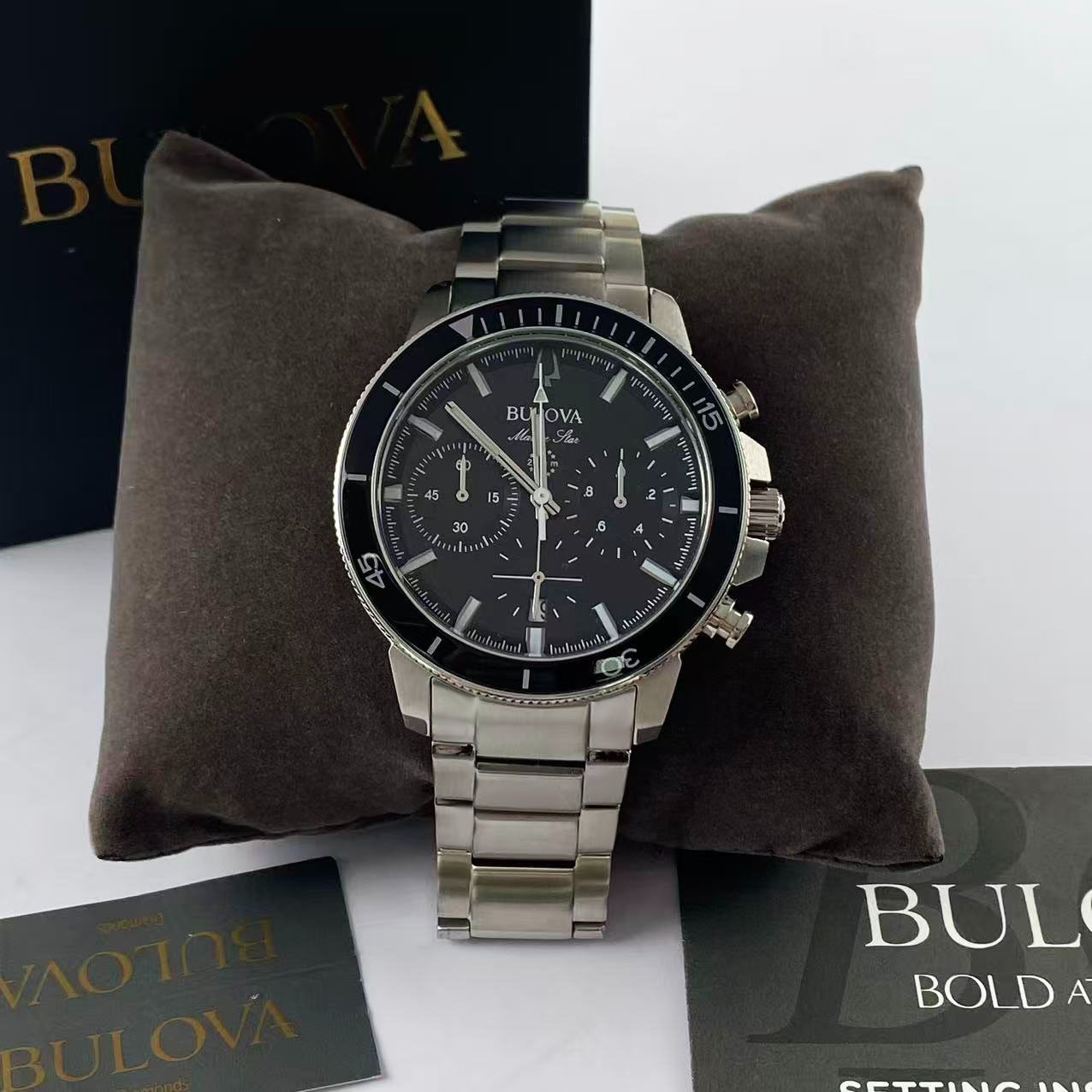 Bulova Marine Star Series C Black Dial Stainless Steel Men’s Quartz Watch 96B272