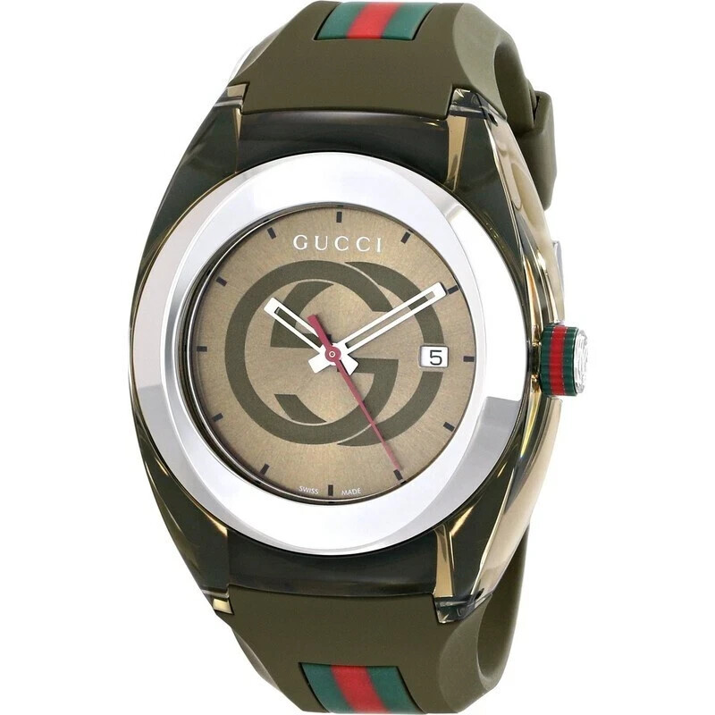 Gucci Sync XXL 46mm YA137106 Green Rubber Band Green Dial Unisex Watch New
