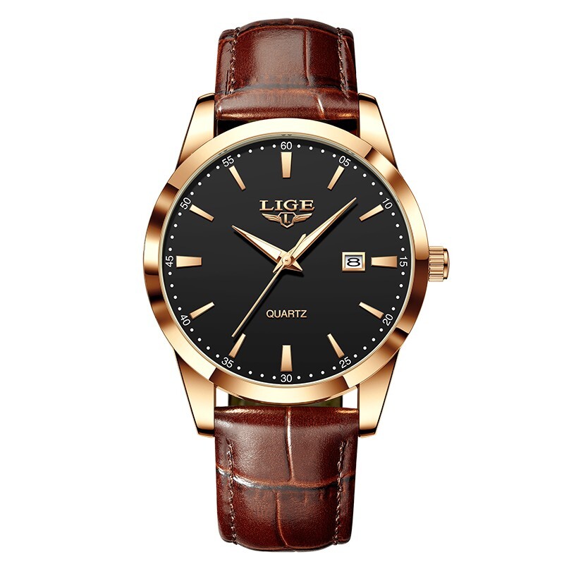 LIGE Men Casual Watch Waterproof Quartz Date Luminous Leather Luxury Wrist Watch