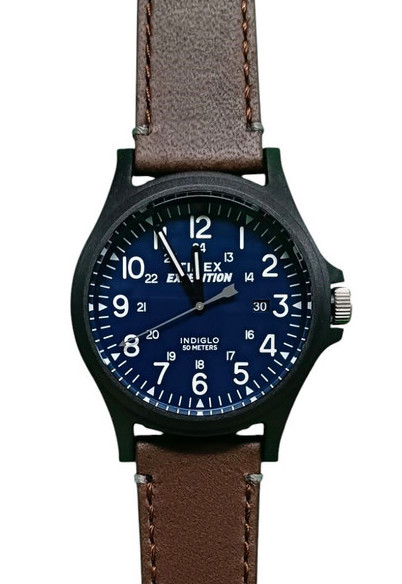 Timex Indiglo Expedition Acadia Camper Blue Dial Brown Strap Watch TWF3C8180