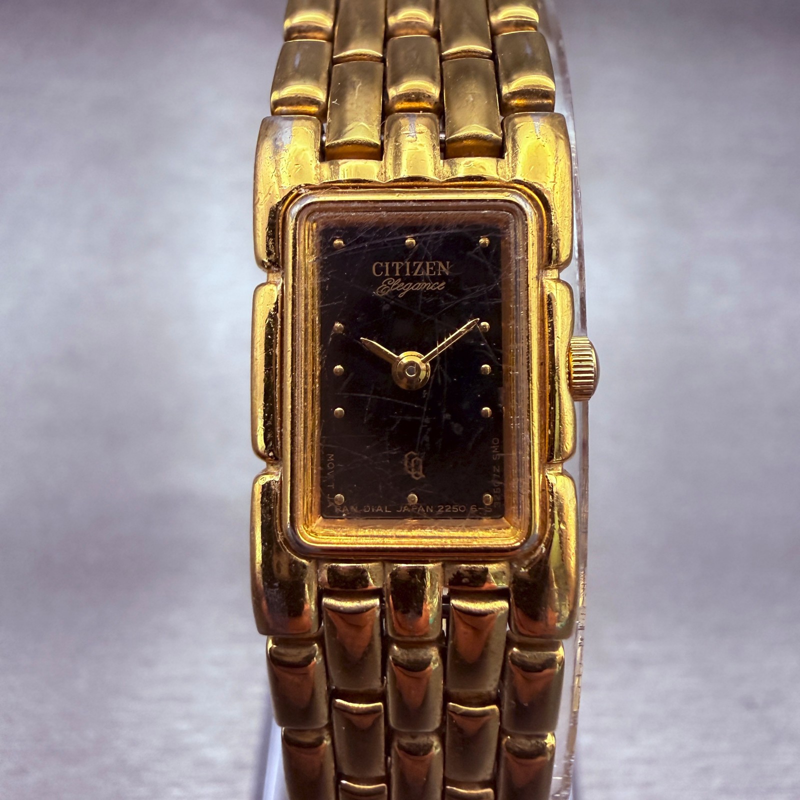 Citizen Elegance CQ Tank Watch Women 14mm Black Dial Gold Tone 2250-S04972 VTG