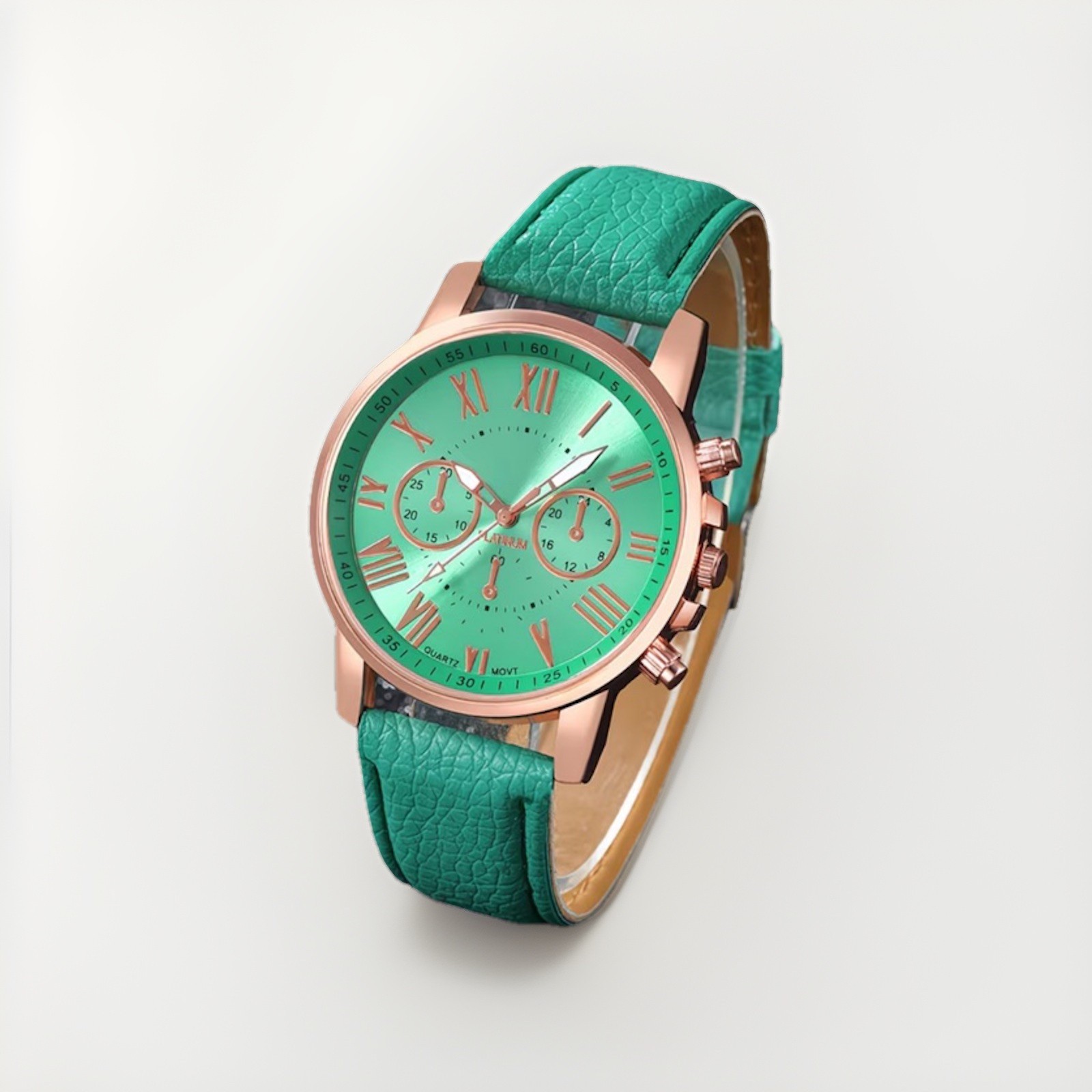 Aqua Blue Leather Watch Womens Quartz Analog Roman Numeral Dress Casual 40mm 8in