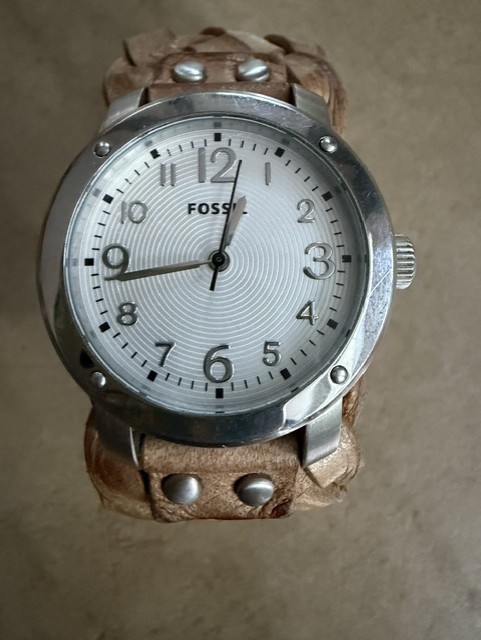 Fossil JR-1292 Womens Watch 34mm Cream Dial Tan Braided Leather needs battery