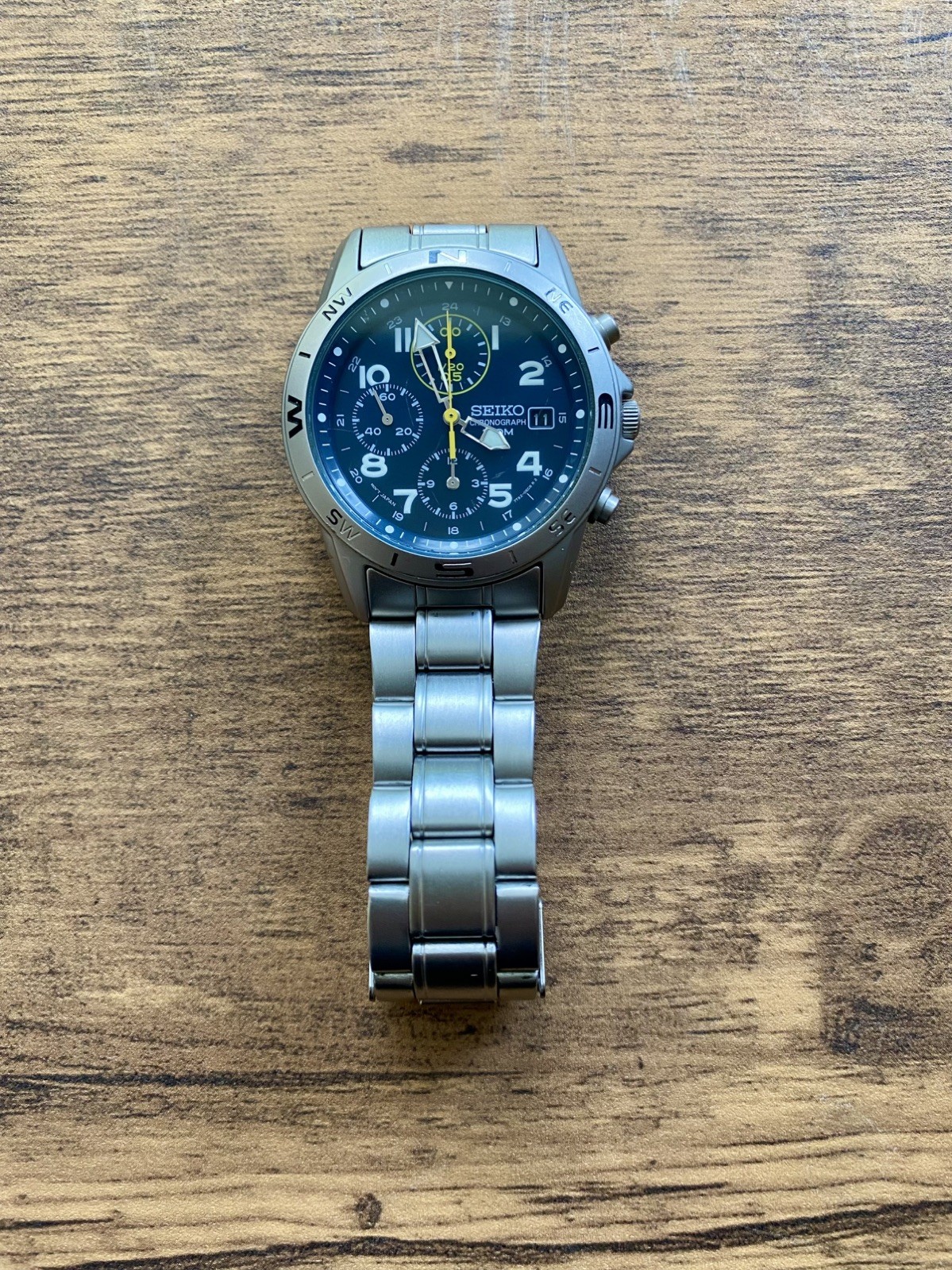 Seiko Chronograph SND379P1 SND379P Blue Dial Stailess Steel Quartz Men Watch