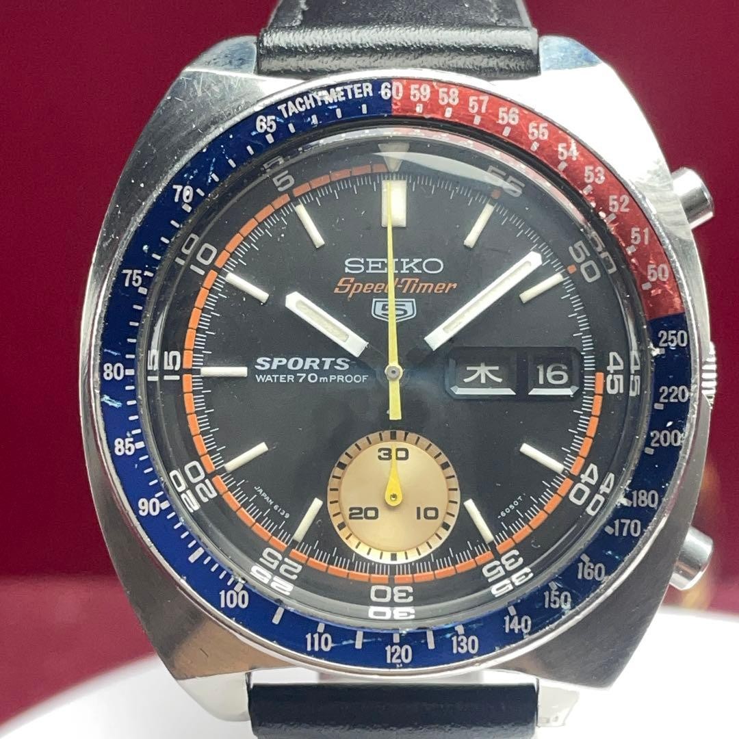 Seiko 5 Speedtimer Pepsi Automatic Watch Black Vintage 1970s Japan 0712669