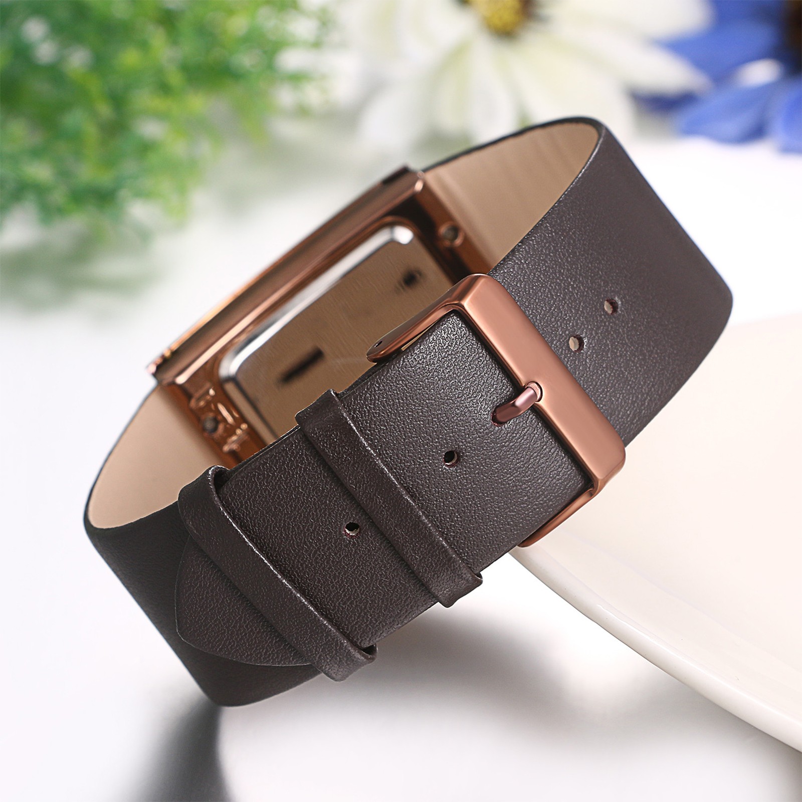 Men’s Simple Casual Leather Strap Square Dial Quartz Analog Wrist Watch Watches
