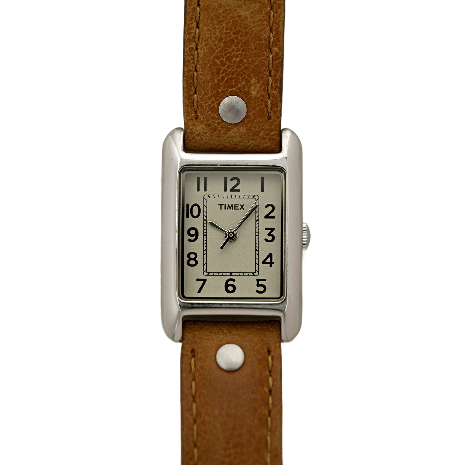 Timex Ladies Tank Quartz Off White Dial Stainless Steel Case Genuine Leather