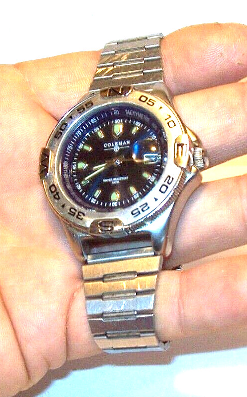 Coleman Tachymetre Mens Watch Field Sport Date Mineral Crystal Looks Runs Great