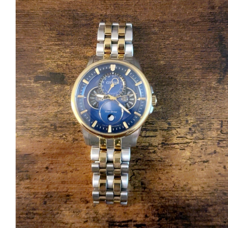 Citizen Eco-Drive Men’s Two-Tone Blue Dial Watch Date/Day/Month 100m 44mm