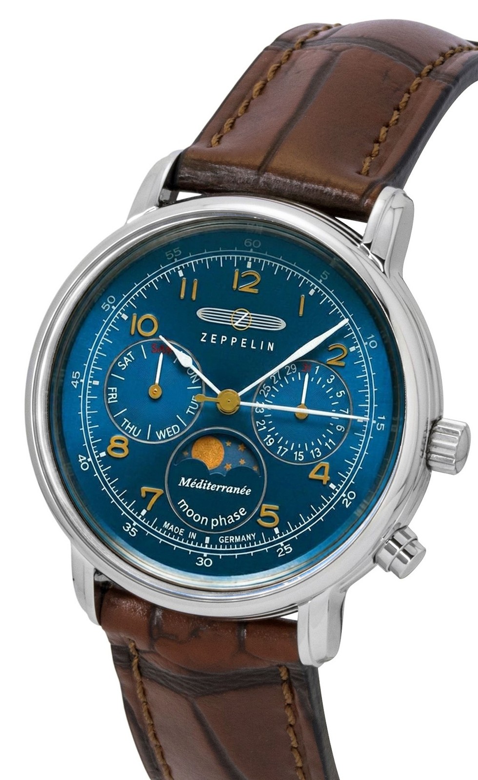 Zeppelin 100 Jahre Mediterranee Moonphase Blue DIal Quartz 96373 Mens Watch