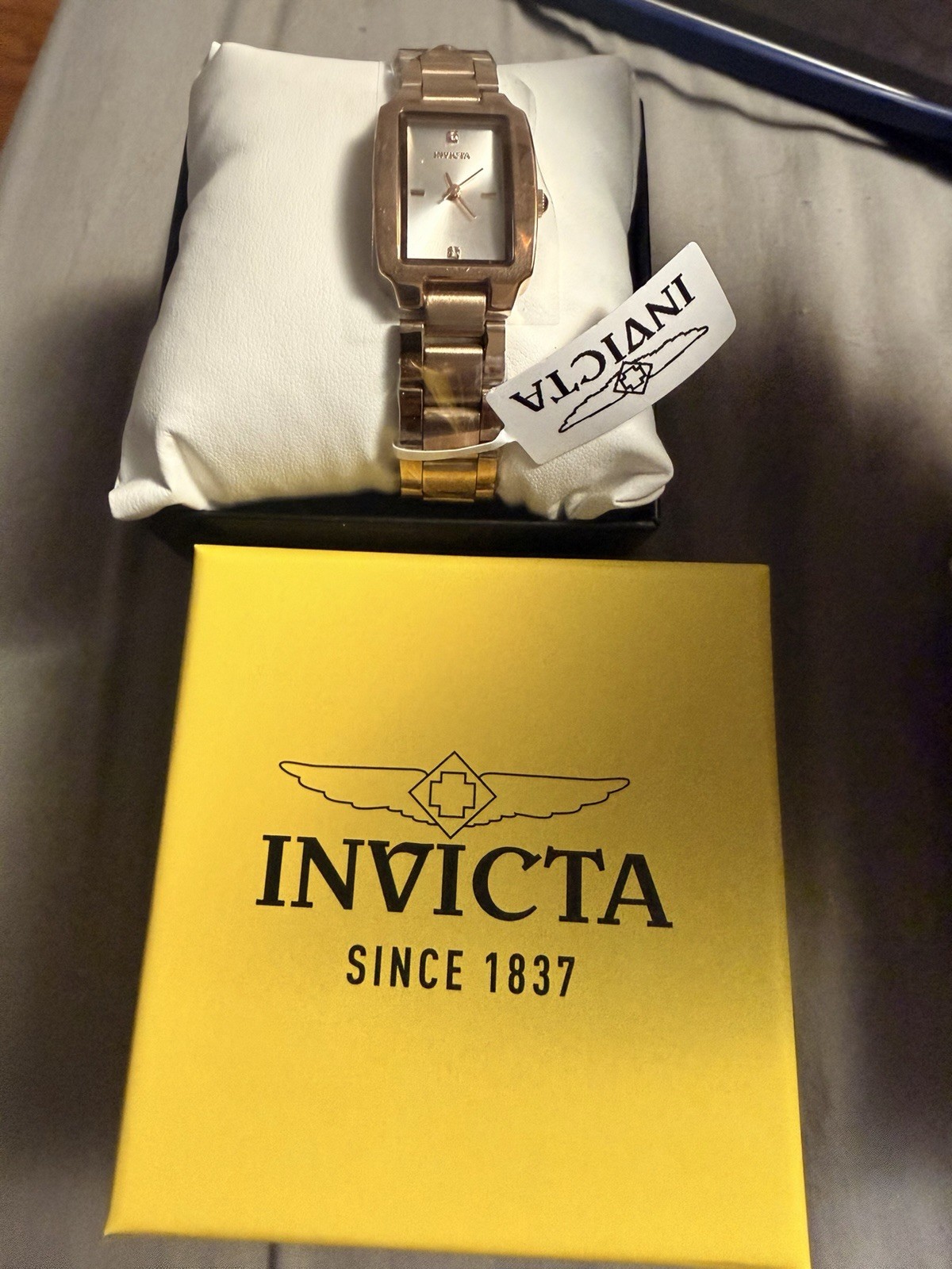 Invicta Women’s Quartz Rectangular Rose Gold Tone Silver Dial w/ Box