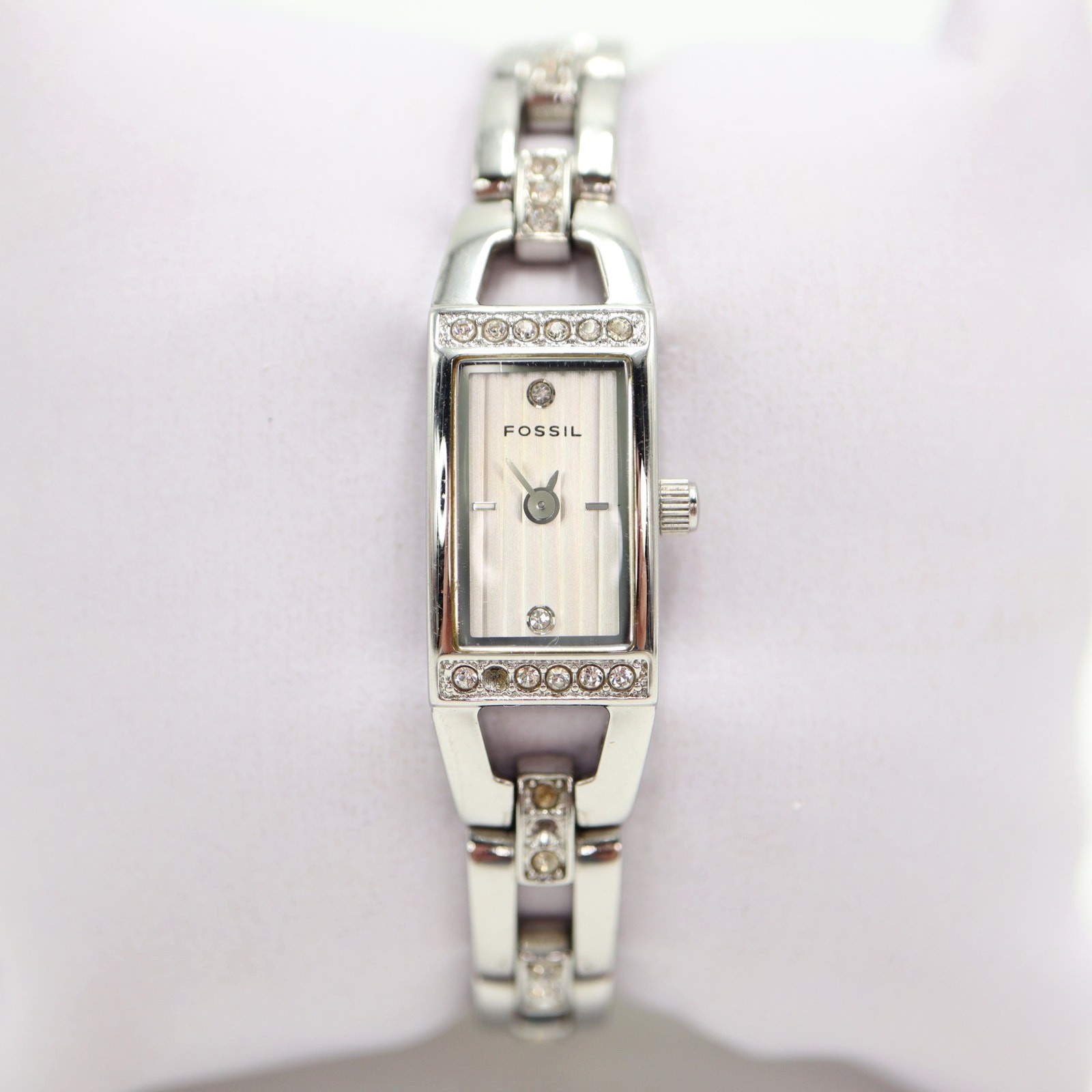 Fossil Petite Silver Tone Tank 12mm Womens Watch 5.75″ Steel ES1510 New Battery