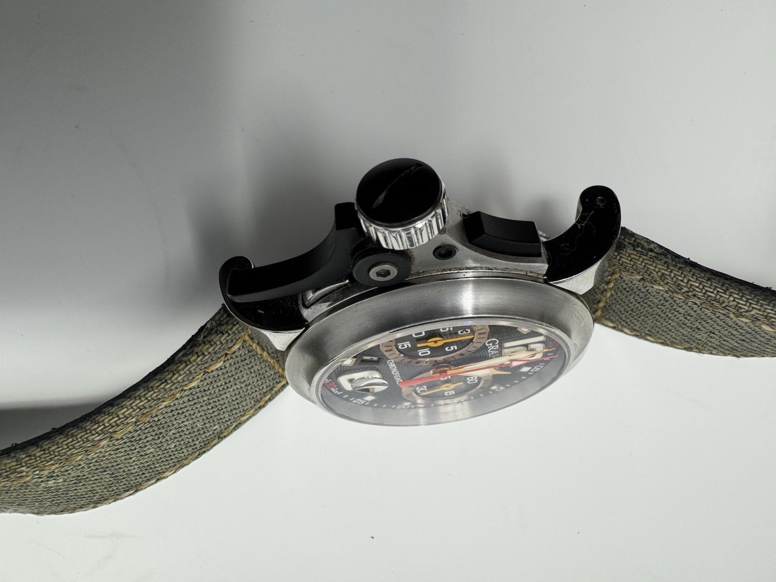 Graham Chronofighter Automatic Chronograph Military Watch Black Dial Box Papers