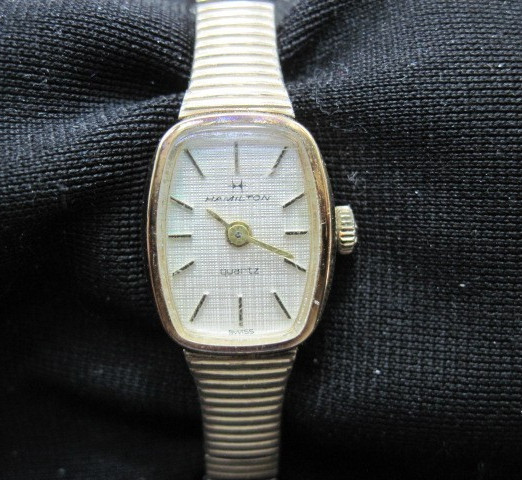 Ladies Hamilton Quartz Cocktail RGP Watch Rare Linen Dial New Battery Running!