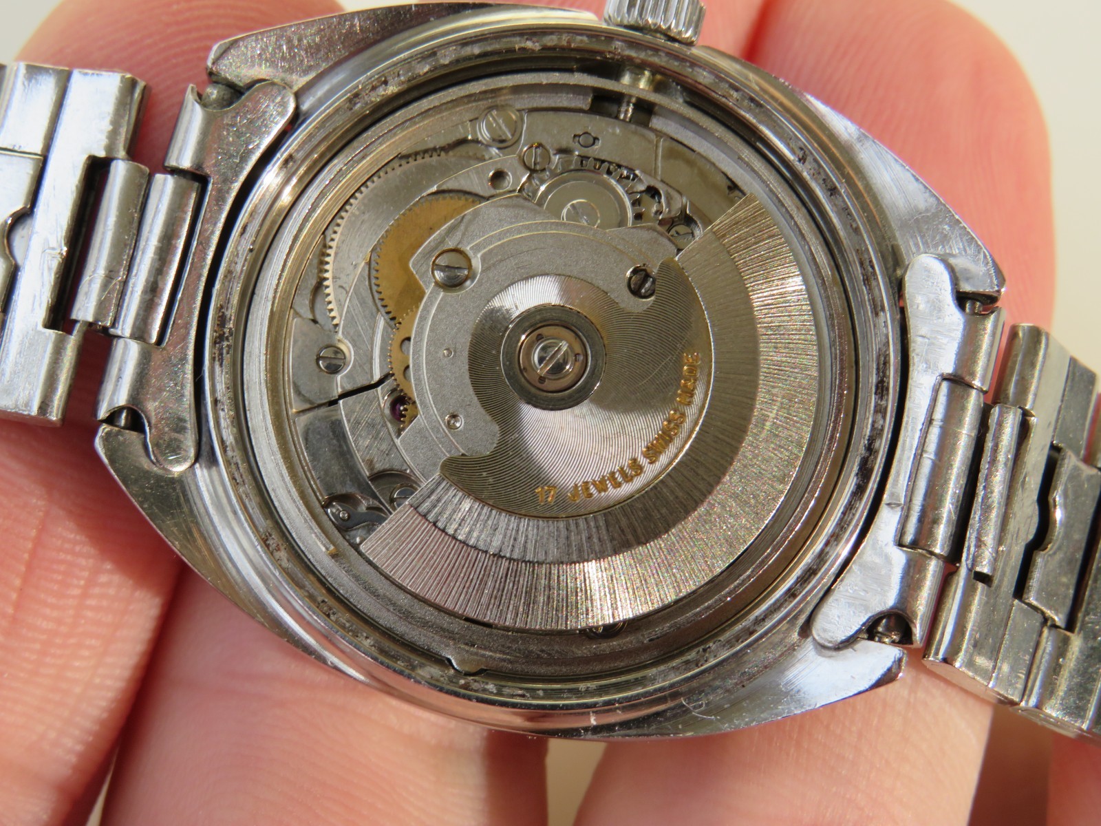 Vintage men’s automatic wristwatch TECHNOS ETA 2789 Green dial works