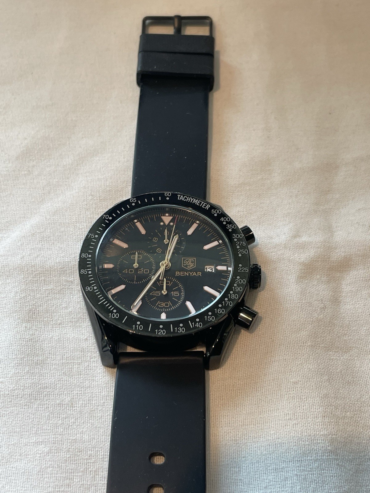 Benyar Men’s Chronograph Quartz Watch Rubber Strap Leather BY-5140M Working