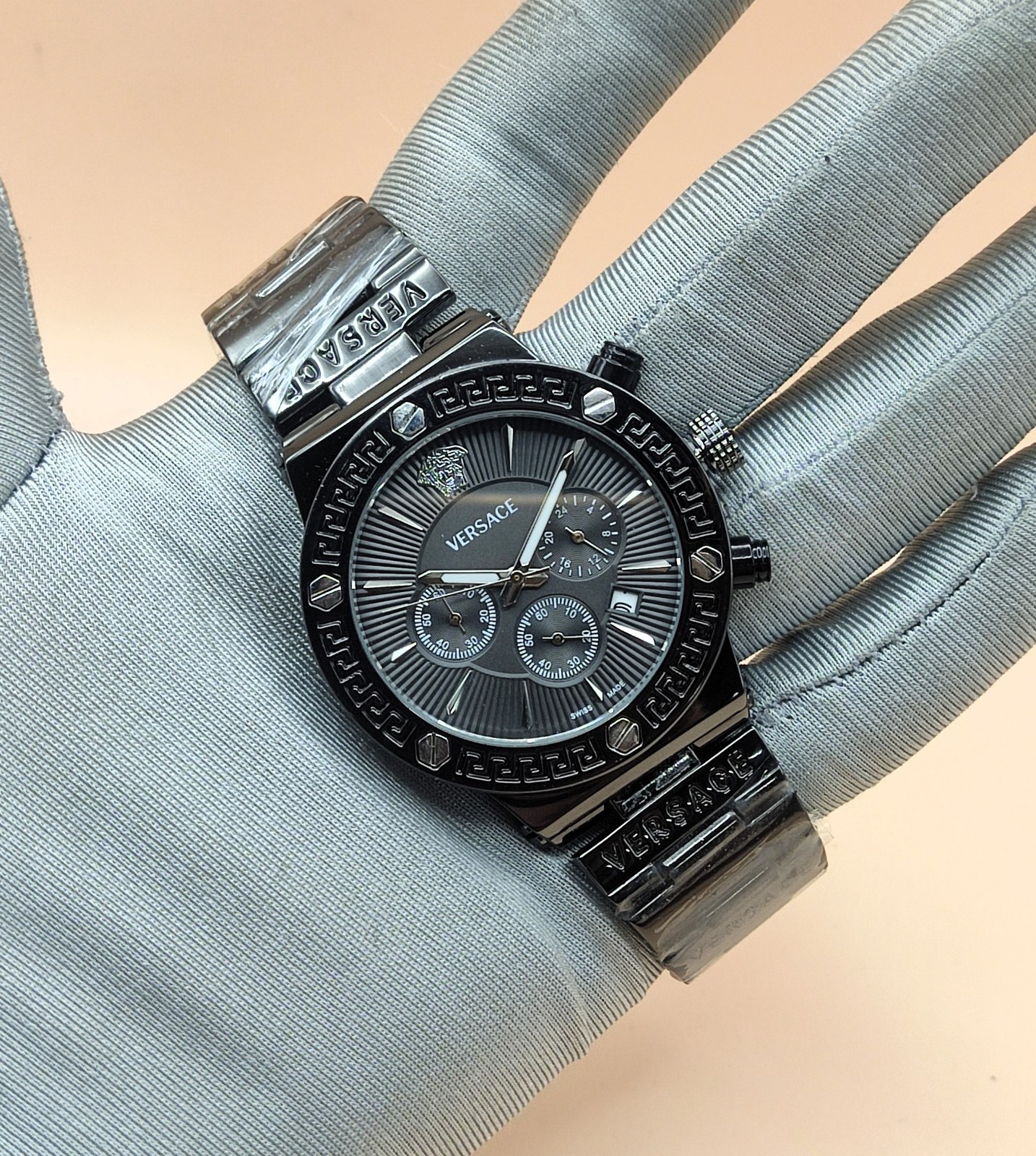 Amazing Versace Chronograph Black Dial Analog Refurbished Men’s Wrist Watch