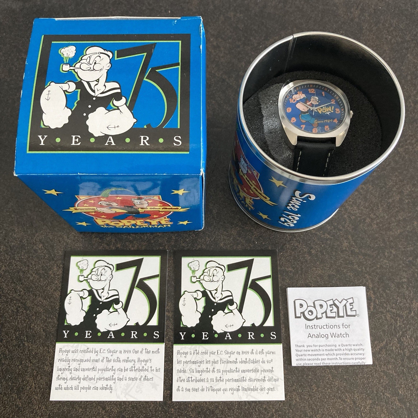 POPEYE THE SAILOR MAN 75TH ANNIVERSARY WATCH IN TIN 2004 KING FEATURE NEW IN BOX