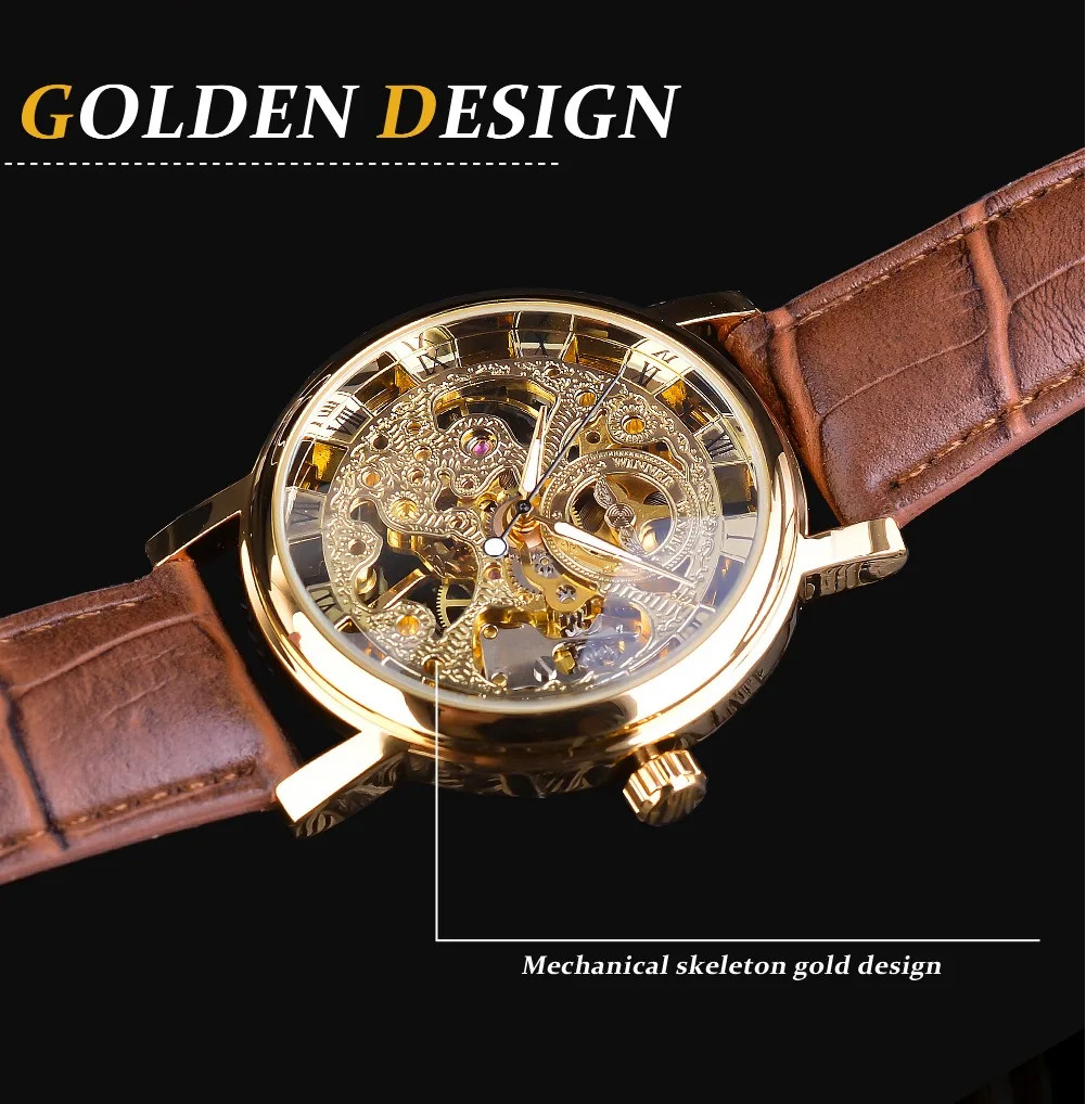 WINNER Mechanical Luxury Leather Elegant Skeleton Automatic Men’s Watch