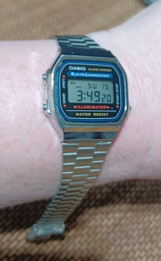 Vintage Casio A168 Illuminator Digital Watch Alarm Chrono Stainless Steel Band