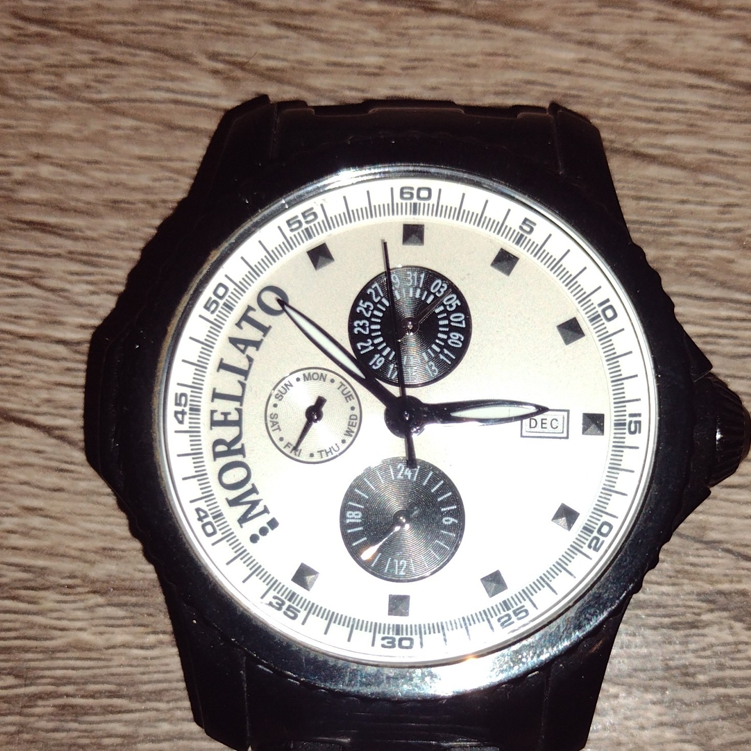 Morellato Men’s Quartz Day/Date 24-Hour Black SS Bracelet White Dial 44mm
