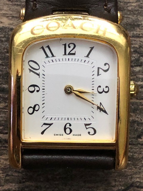 COACH W501A Arch Womens Gold Case White Dial Watch Brown leather band