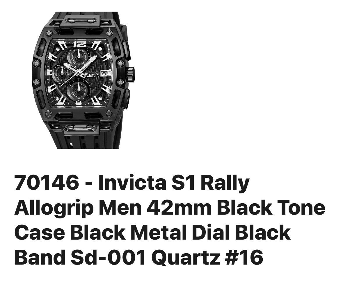 Invicta S1 Rally Allogrip Men 42mm Black Tone Case Black Metal Dial Black 70146